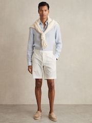 Reiss White/Navy Regatta Cotton-Blend Pinstripe Shorts - Image 1 of 6