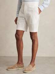 Reiss White/Navy Regatta Cotton-Blend Pinstripe Shorts - Image 3 of 6