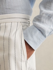 Reiss White/Navy Regatta Cotton-Blend Pinstripe Shorts - Image 4 of 6