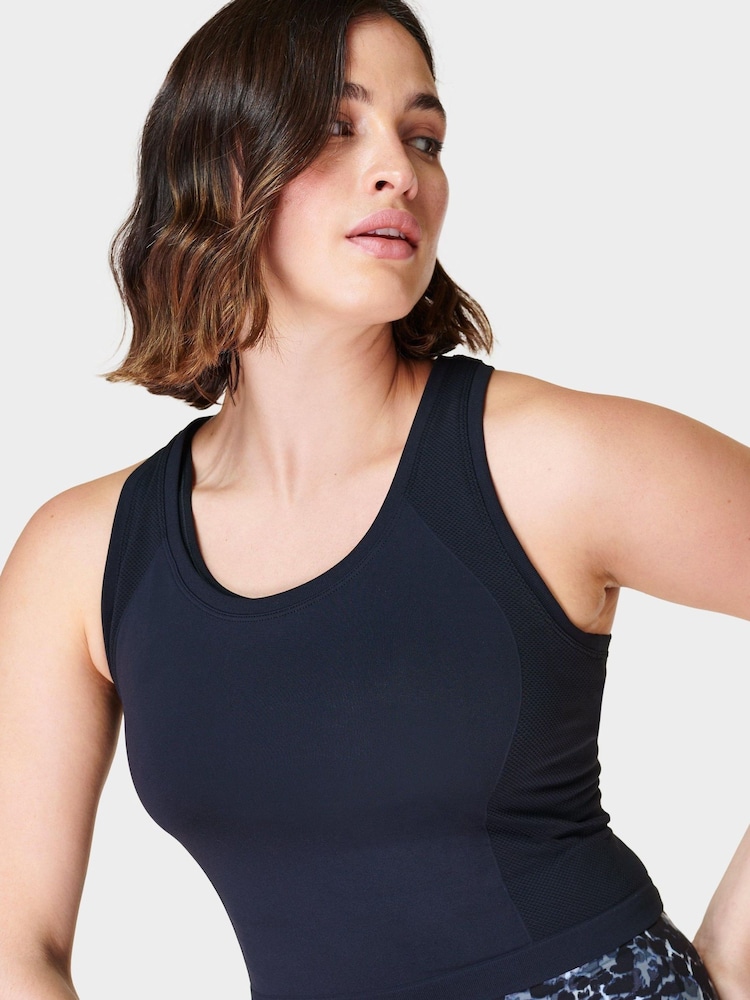 Sweaty Betty Black Athlete Crop Seamless Workout Vest - Image 4 of 8