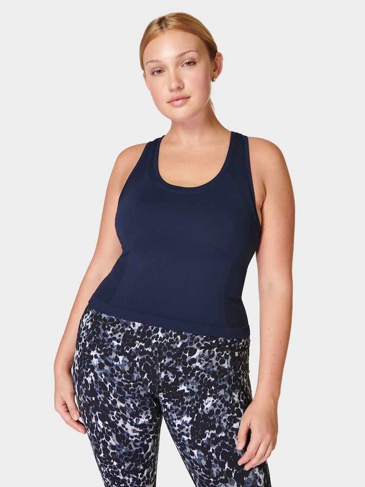 Синий - Sweaty Betty Athlete Crop Seamless Workout Vest - Image 1 of 8
