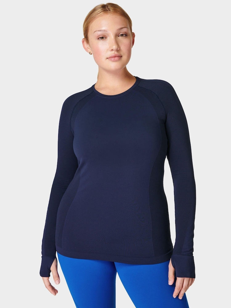 Sweaty Betty Blue Grey Athlete Seamless Workout Long Sleeve Top - Image 1 of 7