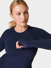 Sweaty Betty Blue Grey Athlete Seamless Workout Long Sleeve Top - Image 6 of 7