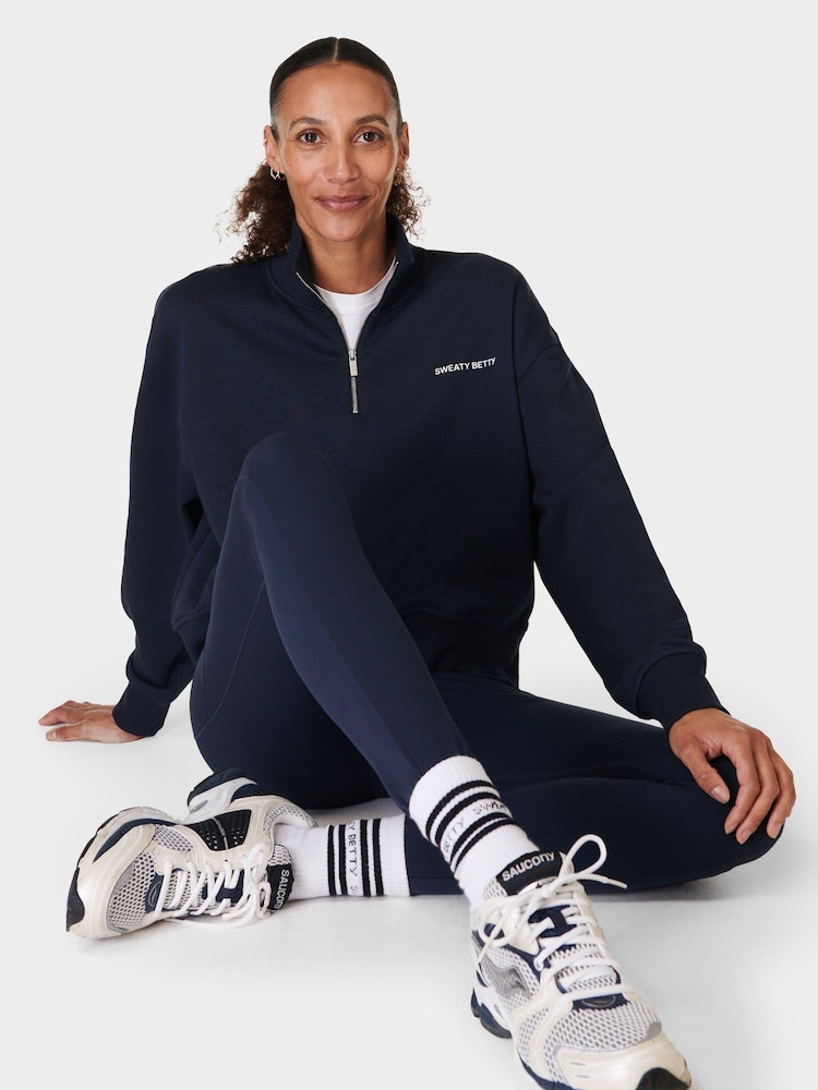 Sweaty Betty Blue Revive Crop Half Zip Sweat Top - Image 1 of 7
