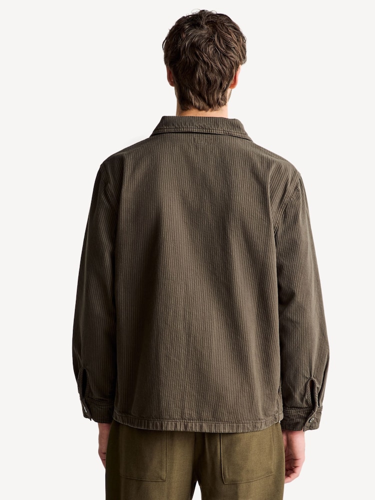 Stan Ray Grey Zip Through Striped Overshirt - Image 1 of 7 Stan Ray Grey Zip Through Striped Overshirt - Image 1 of 7