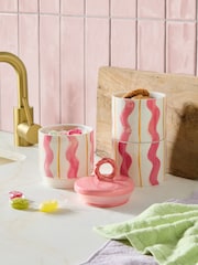 Set of 3 Pink wiggle Stacking Storage Jars - Image 1 of 5