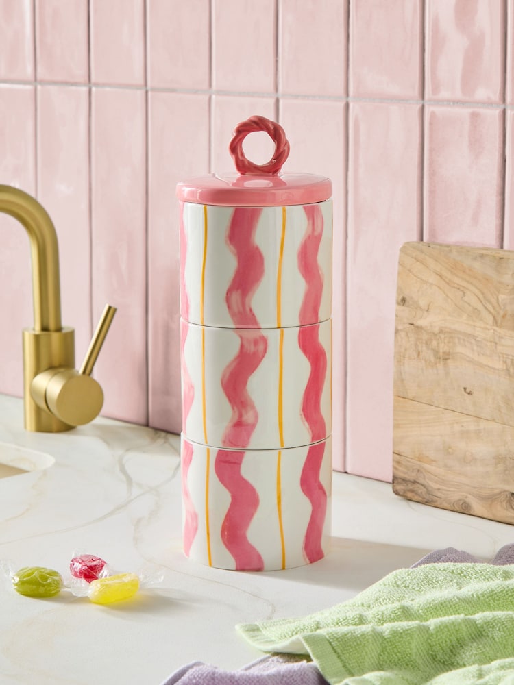 Set of 3 Pink wiggle Stacking Storage Jars - Image 2 of 5