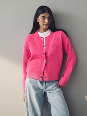 Pink Knitted Bomber Jacket Cardigan - Image 2 of 9