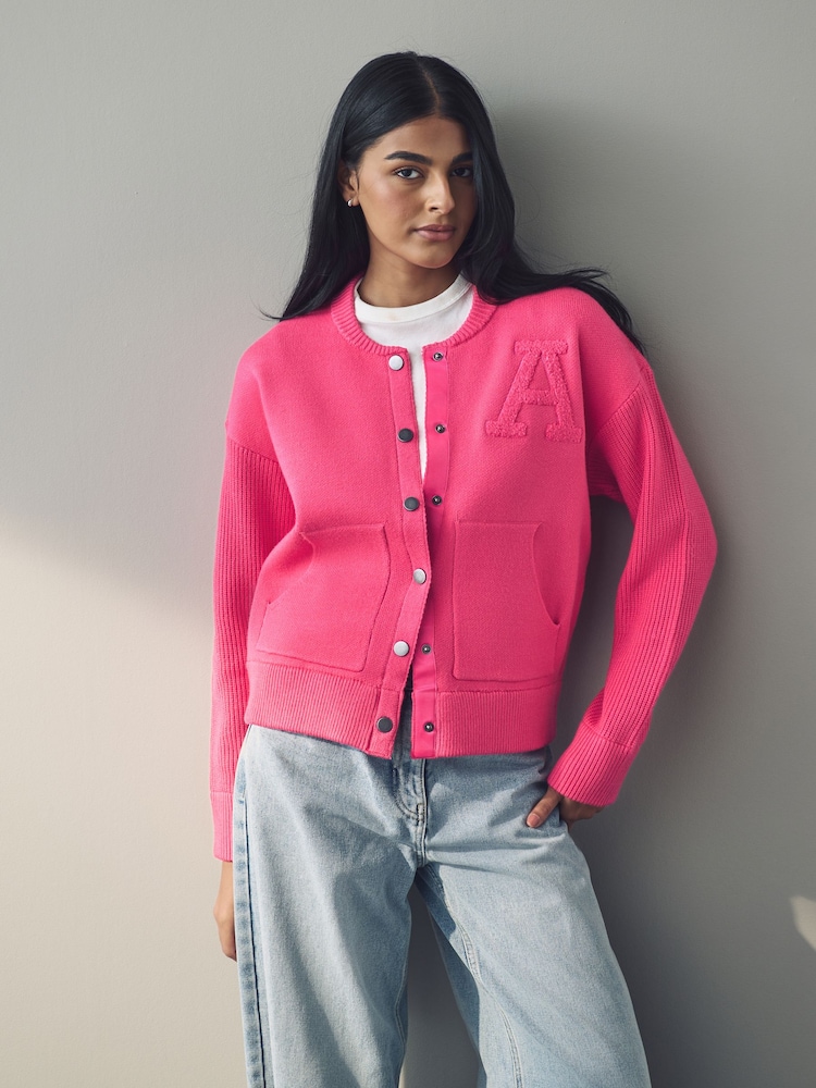 Pink Knitted Bomber Jacket Cardigan - Image 2 of 9