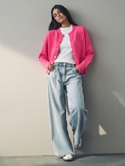 Pink Knitted Bomber Jacket Cardigan - Image 3 of 9