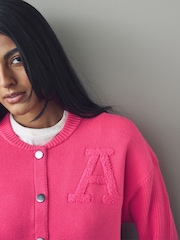 Pink Knitted Bomber Jacket Cardigan - Image 5 of 9