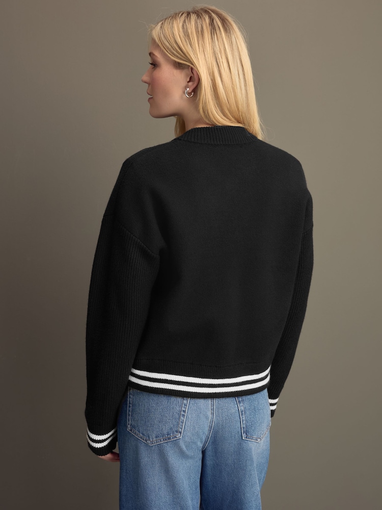 črna - Knitted Bomber jakna; suknjič pletena jopa - Slika 2 iz 8