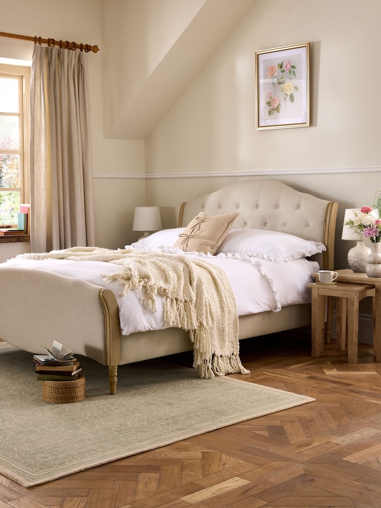 Laura Ashley Natural Button Back Sarsden Wooden And Upholstered Bed Frame - Image 1 of 5