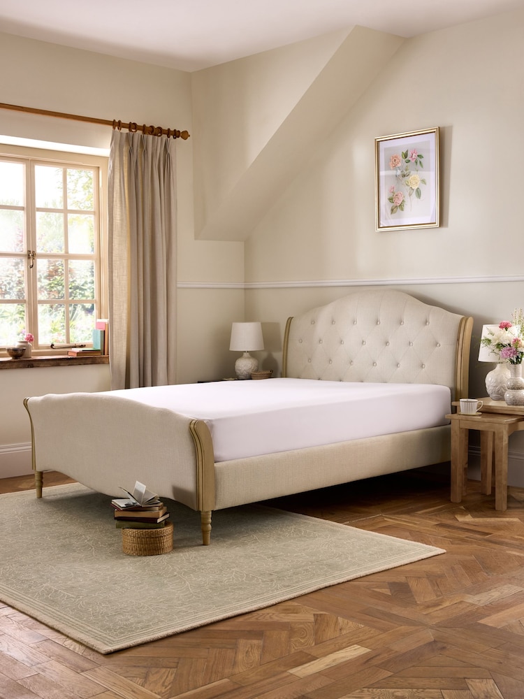 Laura Ashley Natural Button Back Sarsden Wooden And Upholstered Bed Frame - Image 2 of 5