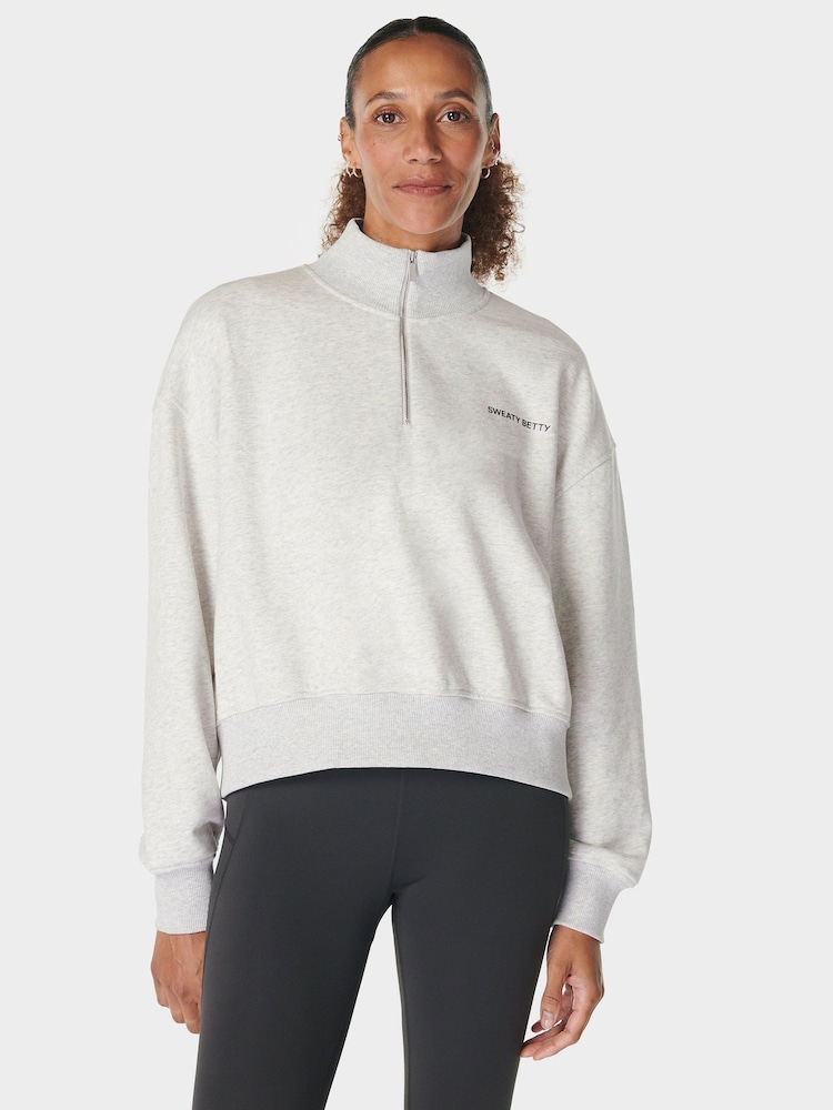 Sweaty Betty Grey Revive Crop Half Zip Sweat Top - Image 1 of 7