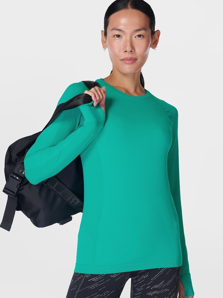 Sweaty Betty Green Athlete Seamless Workout Long Sleeve Top - Image 2 of 7