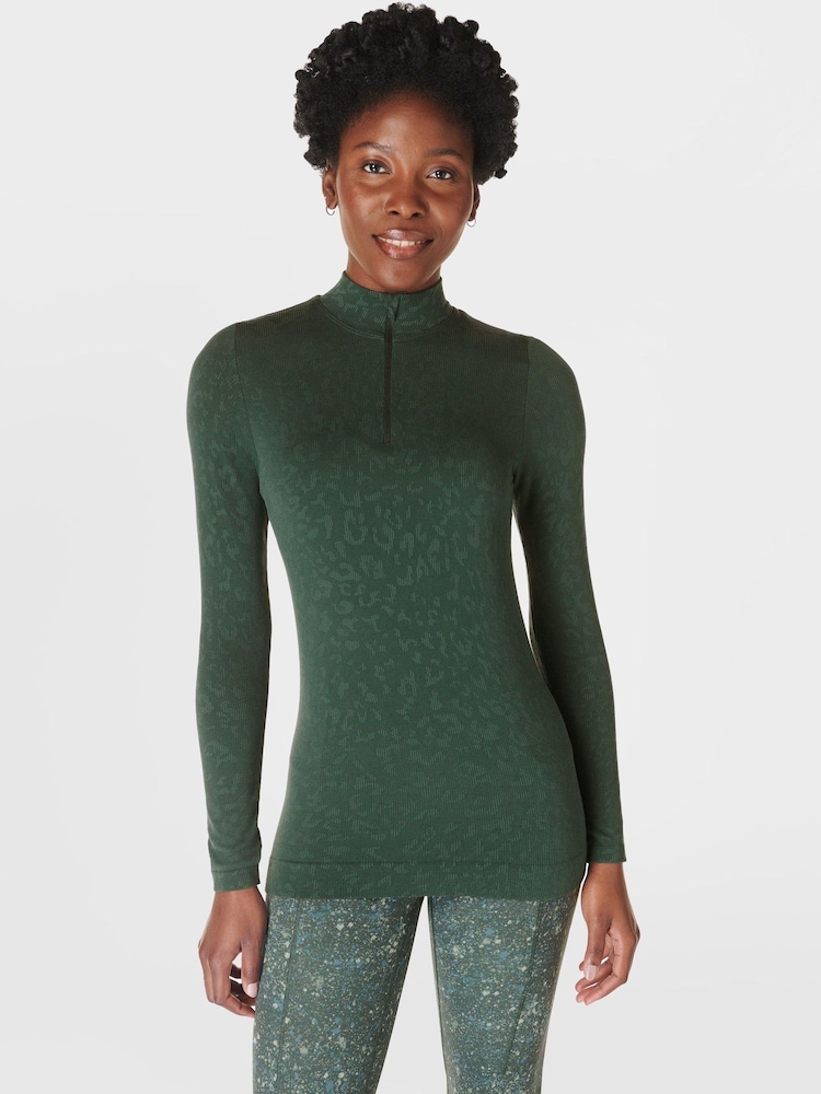 Grün - Sweaty Betty Mindful Flex Langarm-Top mit halbem Reißverschluss - Bild 1 von 8
