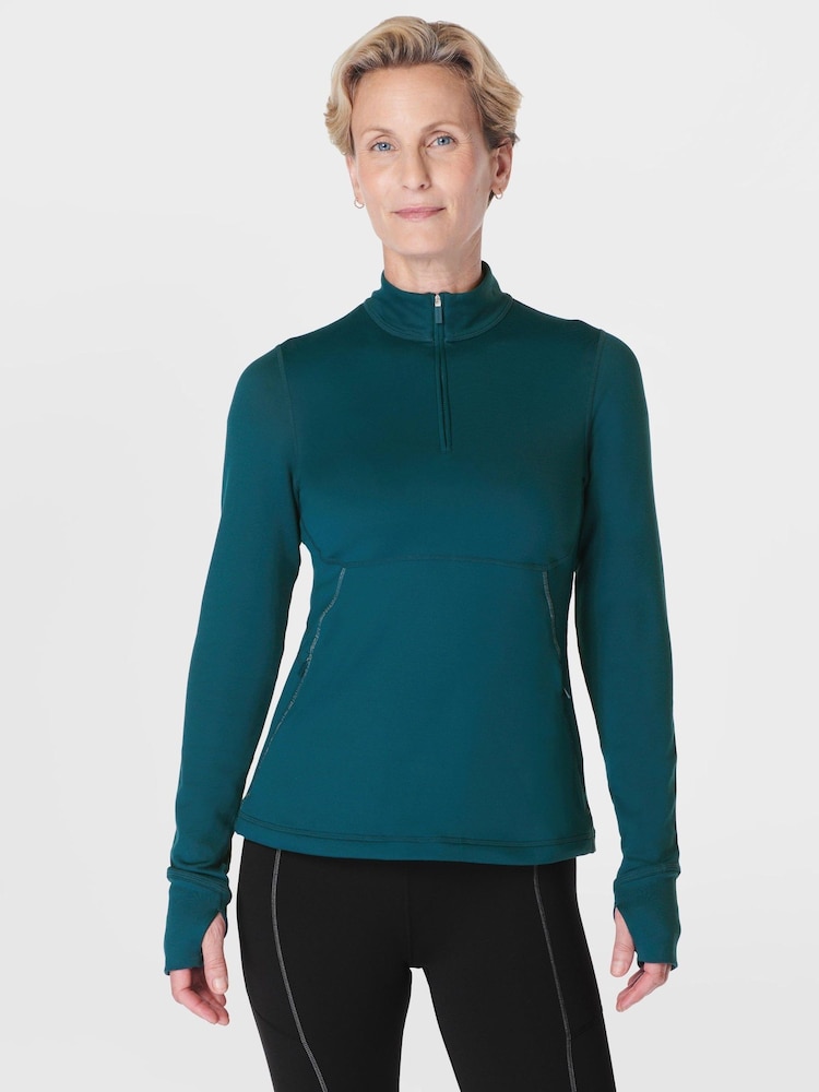 Sweaty Betty Green Green Therma Boost Running Half Zip Sweatshirt - Image 1 of 7