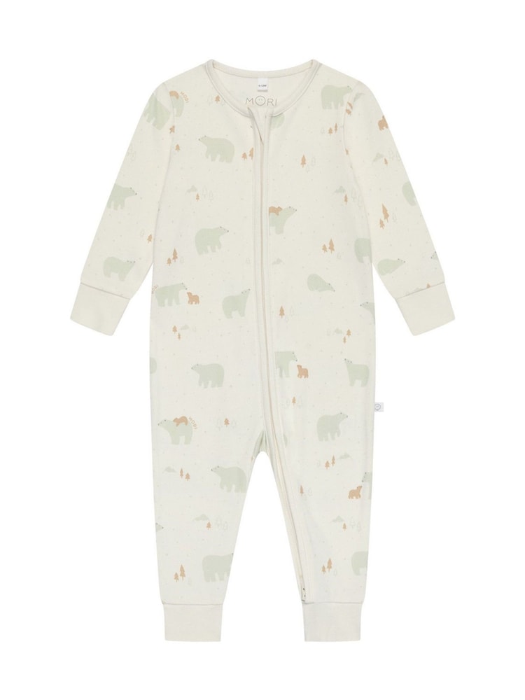 MORI Cream Polar Bear Zip Up Christmas Sleepsuit - Image 4 of 5