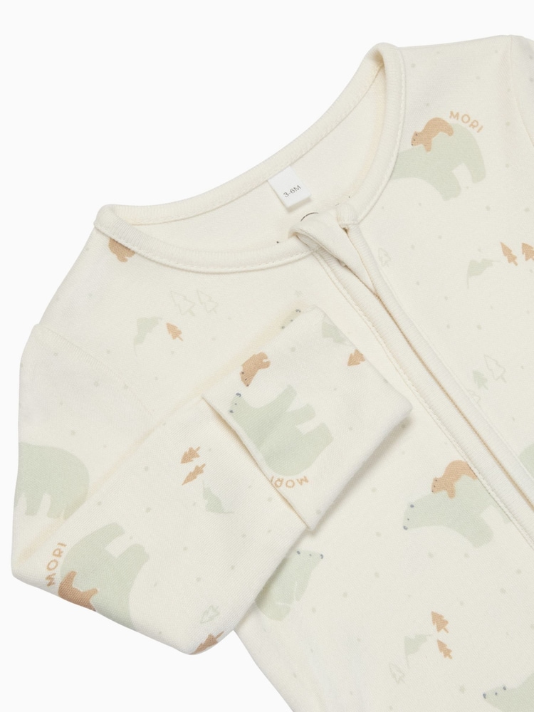 MORI Cream Polar Bear Zip Up Christmas Sleepsuit - Image 5 of 5