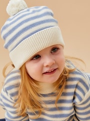 MORI Blue Stripe 100% Cotton Cosy Bobble Hat - Slika 1 iz 3