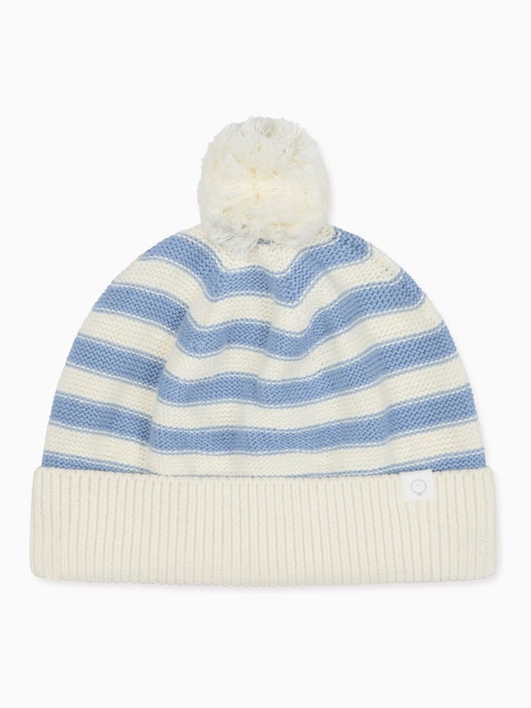MORI Blue Stripe 100% Cotton Cosy Bobble Hat - Slika 3 iz 3