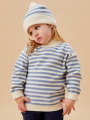 MORI Blue Stripe 100% Cotton High Neck Cosy Jumper - Image 2 of 5