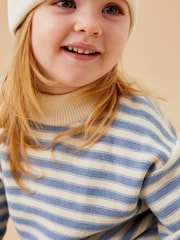 MORI Blue Stripe 100% Cotton High Neck Cosy Jumper - Image 3 of 5