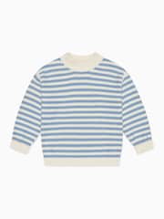 MORI Blue Stripe 100% Cotton High Neck Cosy Jumper - Image 4 of 5