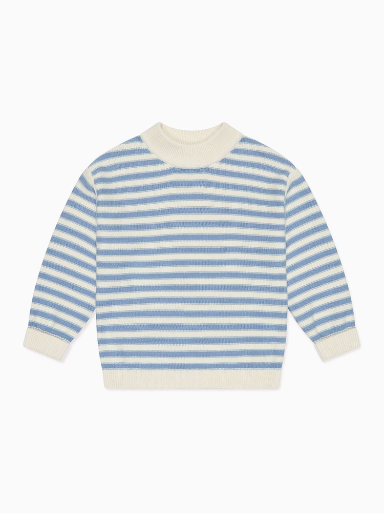 MORI Blue Stripe 100% Cotton High Neck Cosy Jumper - Image 4 of 5
