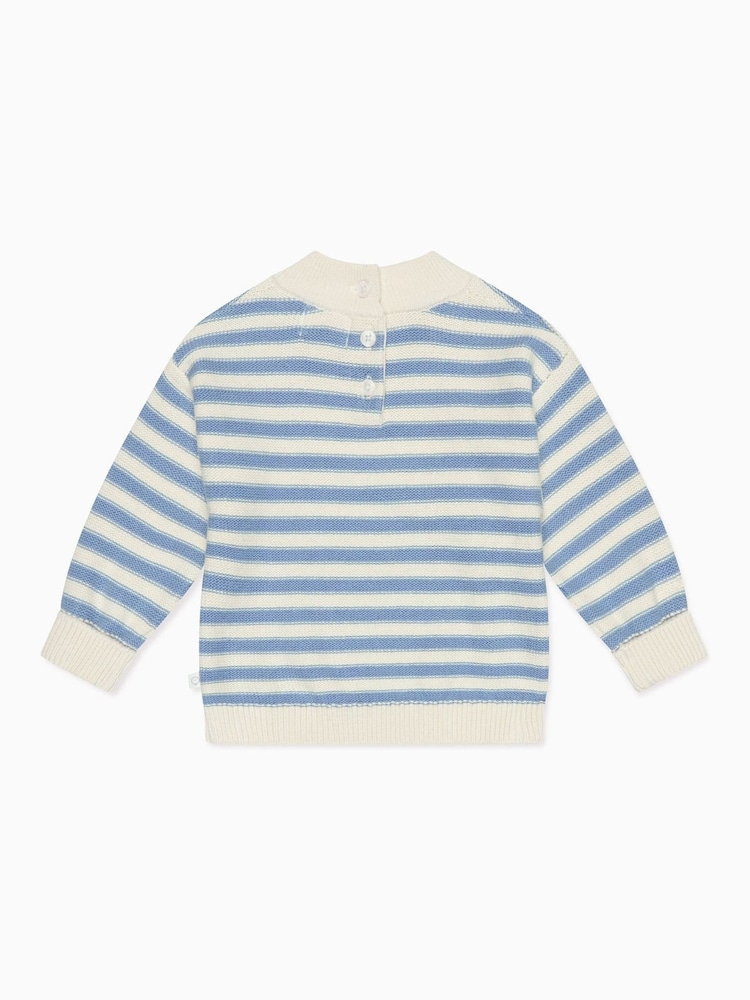 MORI Blue Stripe 100% Cotton High Neck Cosy Jumper - Image 5 of 5