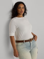 Off White - Lauren Ralph Lauren Judy Stretch Cotton Boatneck T-Shirts - Imagen 1 de 6