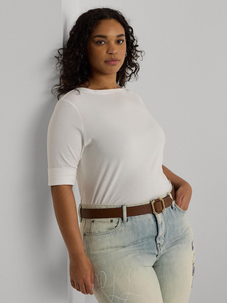 Off White - Lauren Ralph Lauren Judy Stretch Cotton Boatneck T-Shirts - Imagen 1 de 6