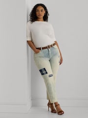 Off White - Lauren Ralph Lauren Judy Stretch Cotton Boatneck T-Shirts - Imagen 3 de 6