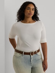 Off White - Lauren Ralph Lauren Judy Stretch Cotton Boatneck T-Shirts - Imagen 4 de 6