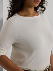Off White - Lauren Ralph Lauren Judy Stretch Cotton Boatneck T-Shirts - Imagen 5 de 6