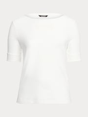 Off White - Lauren Ralph Lauren Judy Stretch Cotton Boatneck T-Shirts - Imagen 6 de 6