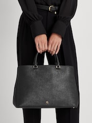 Lauren Ralph Lauren Hanna Crosshatch Leather Black Satchel Bag - Image 1 of 7
