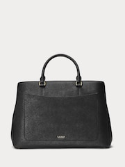 Lauren Ralph Lauren Hanna Crosshatch Leather Black Satchel Bag - Image 4 of 7
