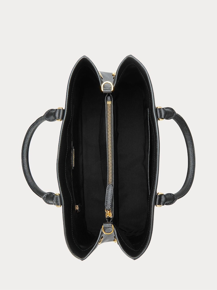 Lauren Ralph Lauren Hanna Crosshatch Leather Black Satchel Bag - Image 7 of 7