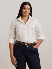 Lauren Ralph Lauren Curve Jamelko Non Iron Stretch Cotton White Shirt - Imagen 1 de 8