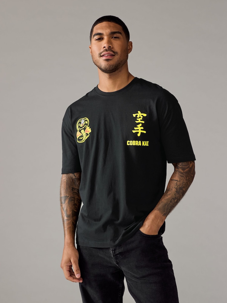 Black Relaxed Fit Cobra Kai Licence 100% Cotton T-Shirt - Image 2 of 7