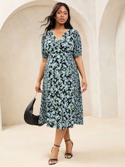 Lipsy Floral Mixed Print Short Sleeve Viscose Midi Dress - Imagen 1 de 4