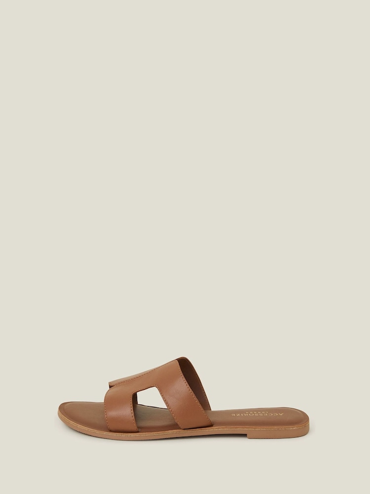 Accessorize Brown Leather Cut Out Slipers - Image 2 of 2