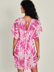 Accessorize Pink Palm Print Chiffon Beach Kaftan Dress - Image 2 of 4