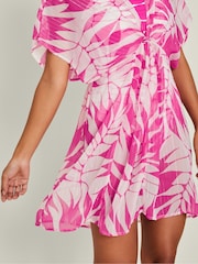 Accessorize Pink Palm Print Chiffon Beach Kaftan Dress - Image 3 of 4