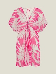 Accessorize Pink Palm Print Chiffon Beach Kaftan Dress - Image 4 of 4