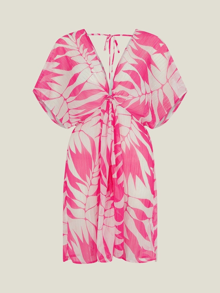 Accessorize Pink Palm Print Chiffon Beach Kaftan Dress - Image 4 of 4