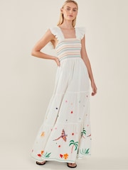 Accessorize Natural Embroidered Hem Maxi Dress - Image 1 of 4