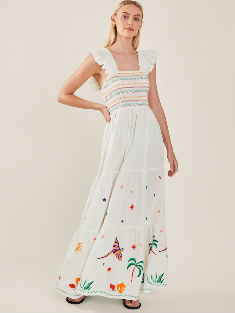 Accessorize Natural Embroidered Hem Maxi Dress - Image 1 of 4